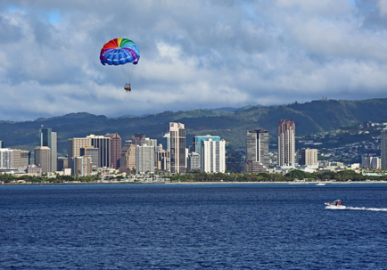Colorful parasail over Honolulu